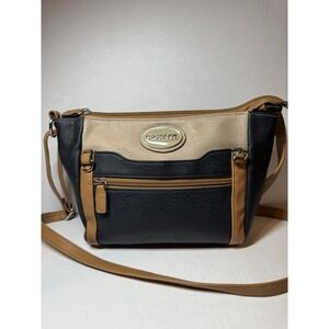 Rosetti Colorblock Black Beige‎ Crossbody Bag Purse Pebbled Faux Leather EUC